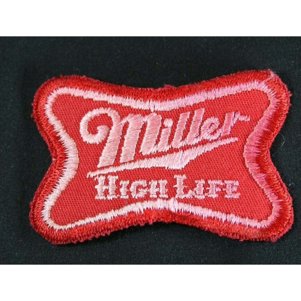 Vintage Miller High Life Embroidered Patch Red Pink Soft Cross Beer Logo Sew On